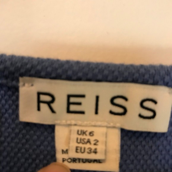 REISS Light Blue Cotton Mixed Knit Eyelet Bodycon Dress size UK6 EU34 US2 - Picture 2 of 11